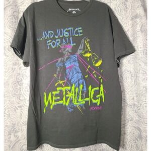 Metallica And Justice For All T Shirt Mens M Black Neon Graphic Band Tee EUC